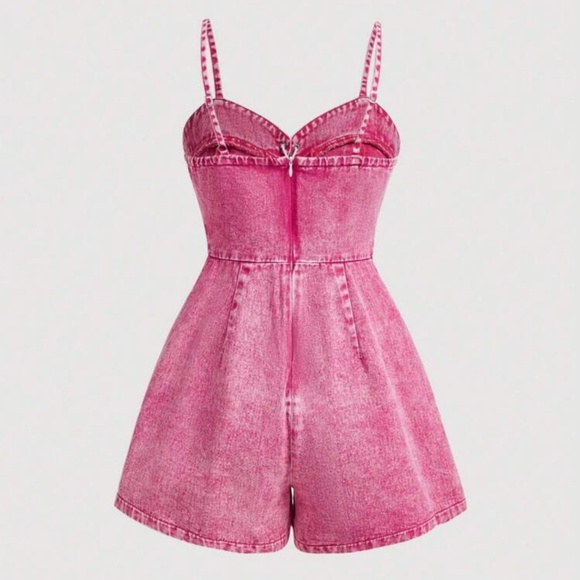 Large Pink Denim Jean Romper - Picture 2 of 2